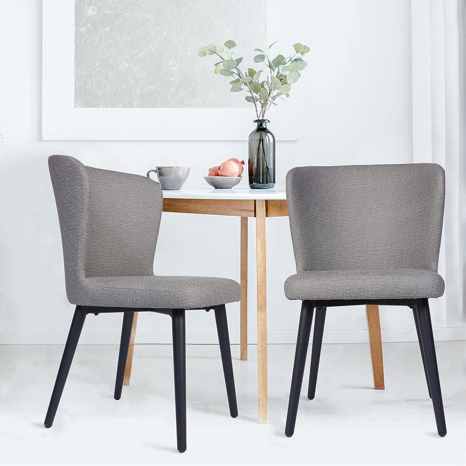 LUCKYERMORE Set of 2 Dining Room Chairs Upholstered Side Chairs with Soft PU Leather Seat Backrest, Gray