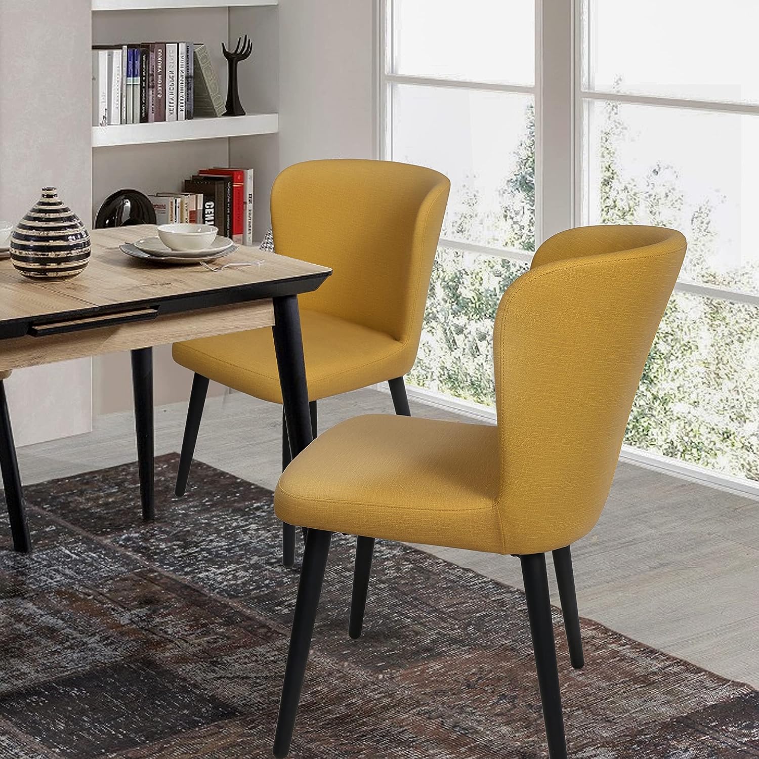 Set of 2 Dining Room Chairs Upholstered Side Chairs with Soft PU Leather Seat Backrest, Yellow