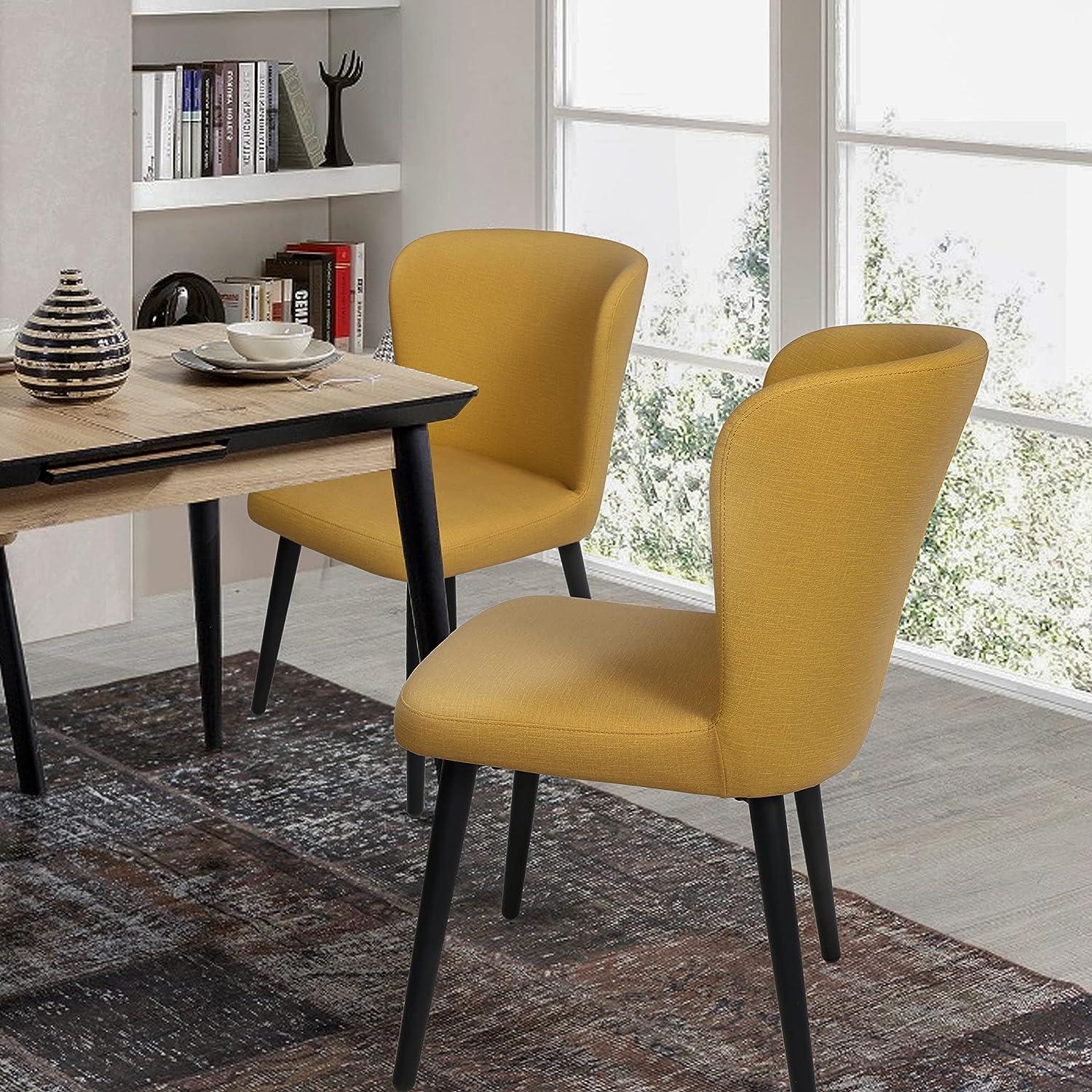 Set of 2 Dining Room Chairs Upholstered Side Chairs with Soft PU Leather Seat Backrest, Yellow - Luckyermore