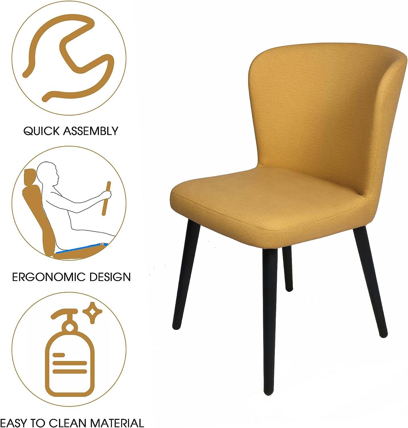 Set of 2 Dining Room Chairs Upholstered Side Chairs with Soft PU Leather Seat Backrest, Yellow