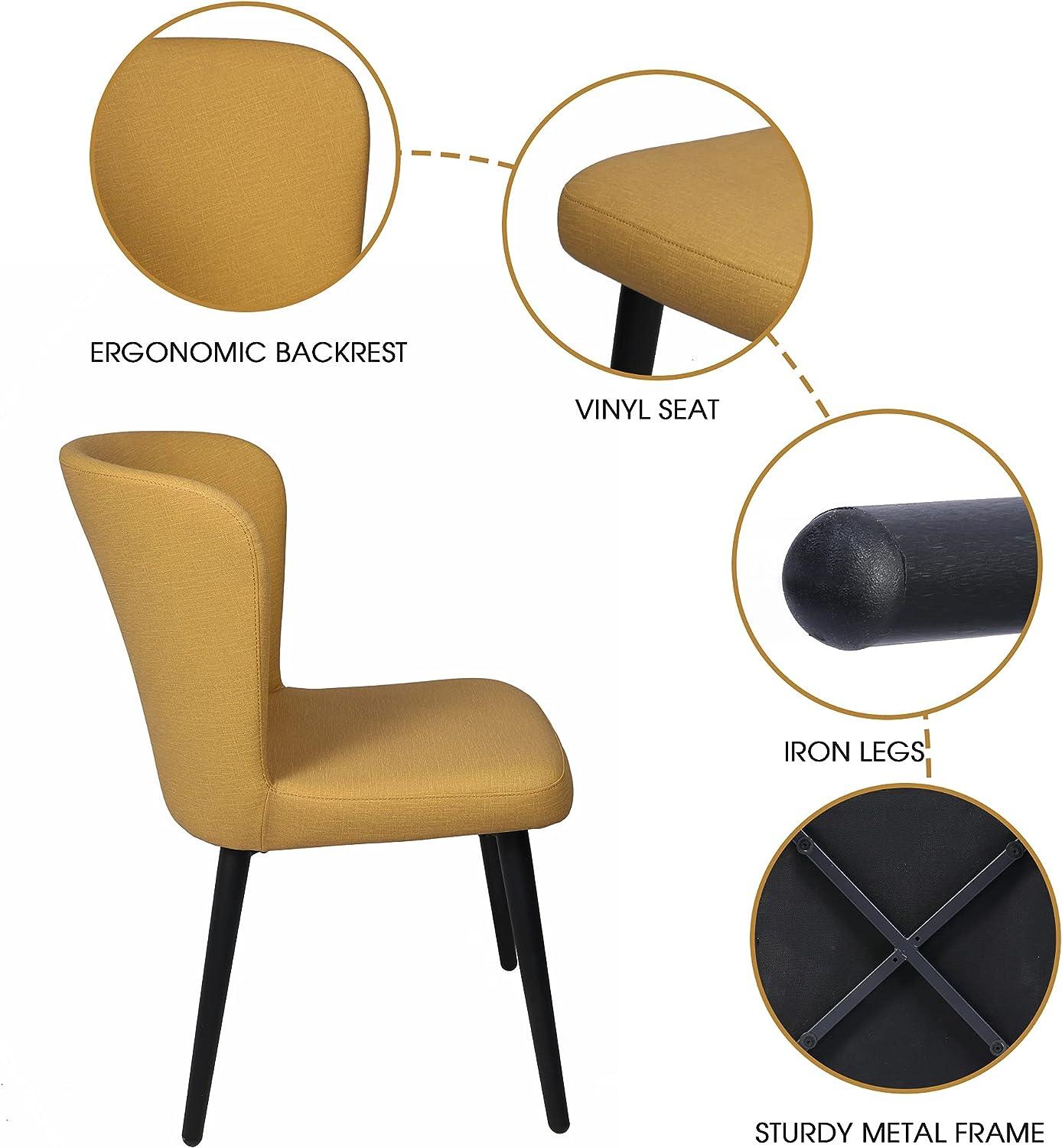 Set of 2 Dining Room Chairs Upholstered Side Chairs with Soft PU Leather Seat Backrest, Yellow