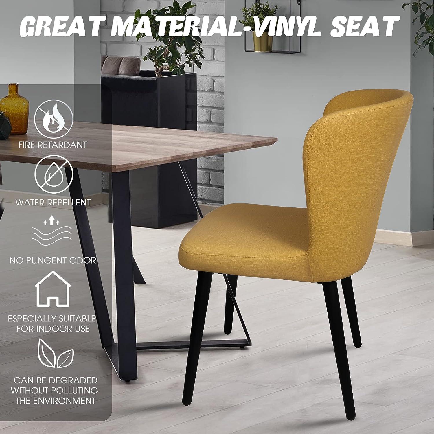 Set of 2 Dining Room Chairs Upholstered Side Chairs with Soft PU Leather Seat Backrest, Yellow - Luckyermore