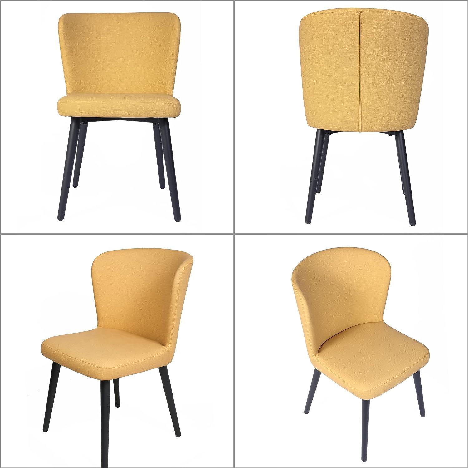 Set of 2 Dining Room Chairs Upholstered Side Chairs with Soft PU Leather Seat Backrest, Yellow - Luckyermore