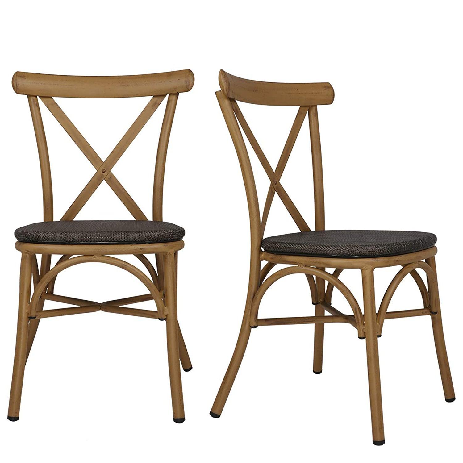 Set of 2 Modern Dining Chairs with Aluminum Frame and Textile Fabric, X Back