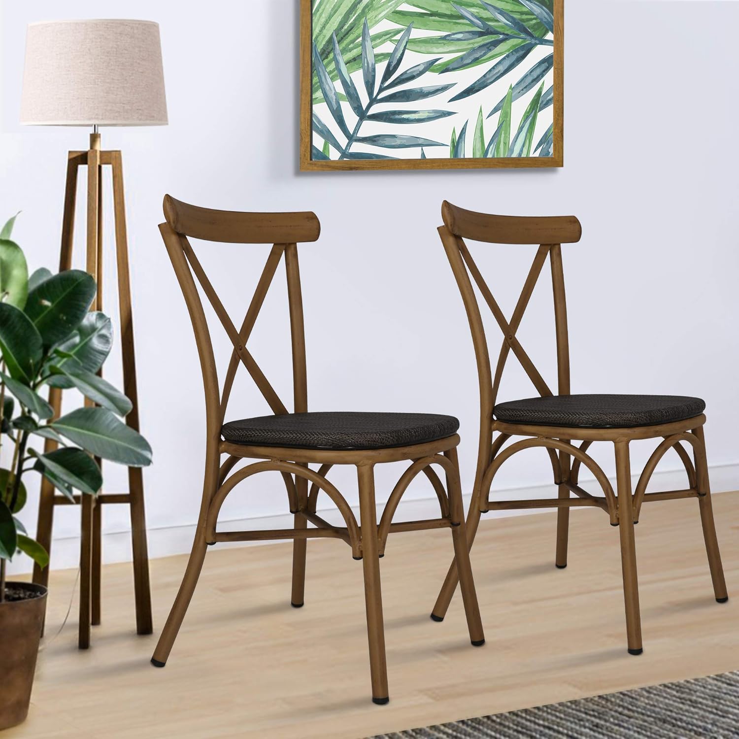 Set of 2 Modern Dining Chairs with Aluminum Frame and Textile Fabric, X Back