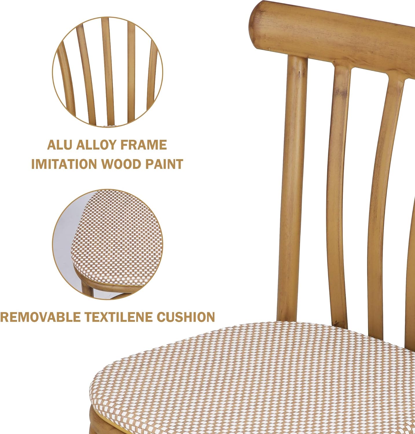 Set of 2 Modern Dining Chairs with Aluminum Frame and Textile Fabric, Comb Back