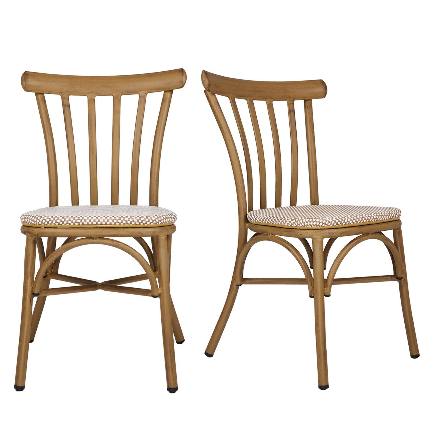 Set of 2 Modern Dining Chairs with Aluminum Frame and Textile Fabric, Comb Back