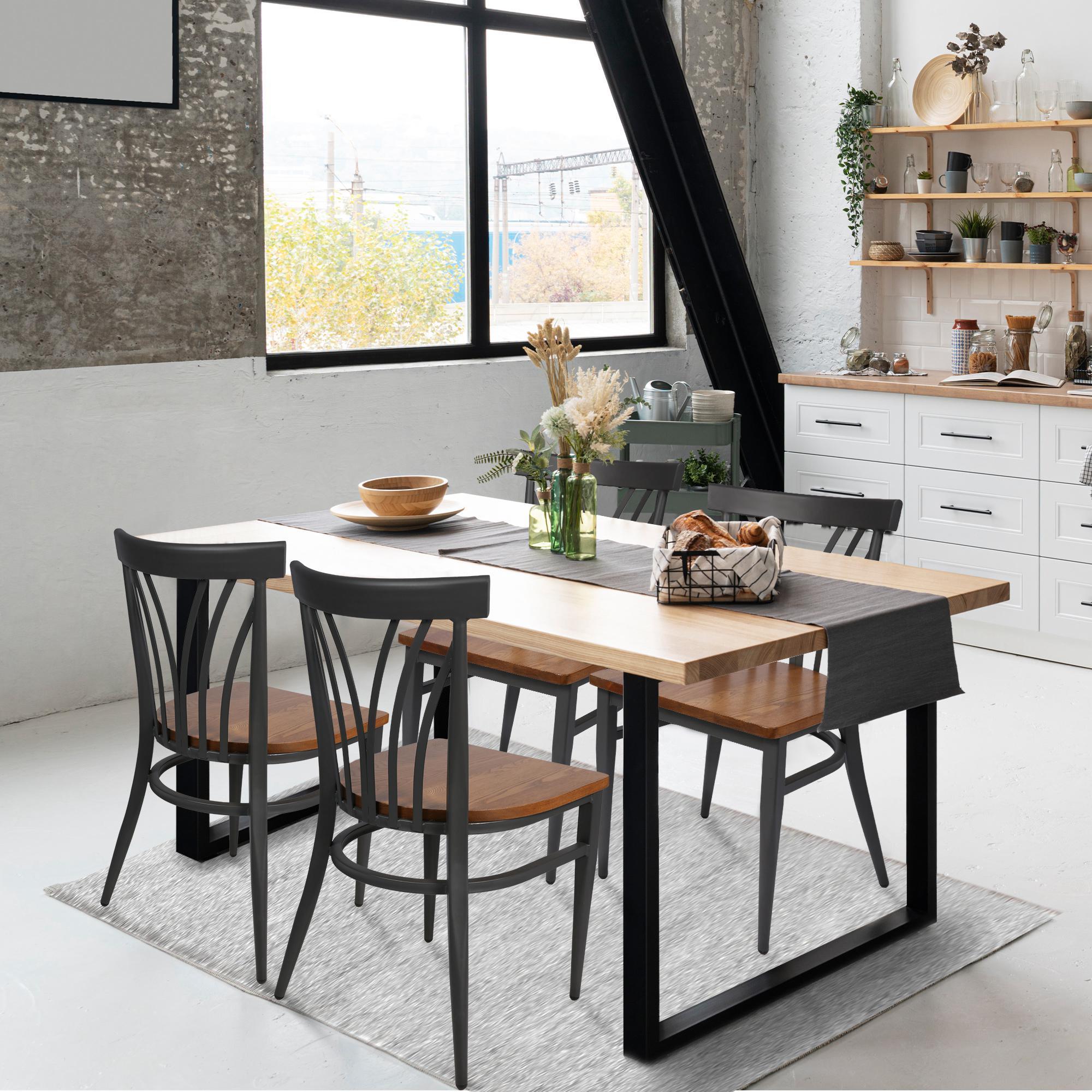 LUCKYERMORE Set of 2 Kitchen Dining Chairs Wood Seat with Metal Legs Fully Assembled, Curve V Back