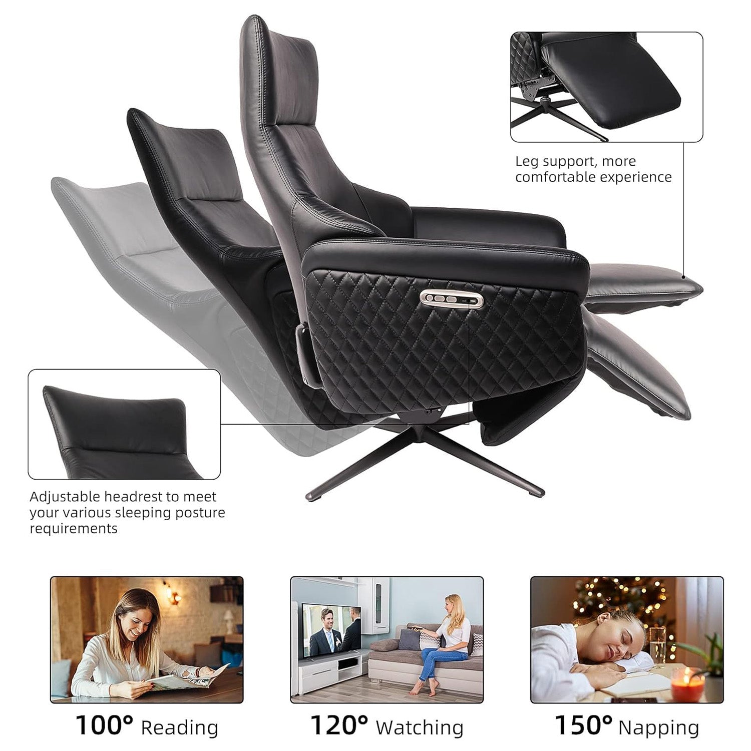 Zero Gravity Power Recliner Chair Single Sofa with Adjustable Backrest and Lift Footrest, Black - Luckyermore