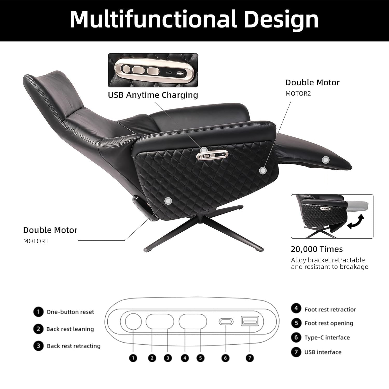 Zero Gravity Power Recliner Chair Single Sofa with Adjustable Backrest and Lift Footrest, Black - Luckyermore