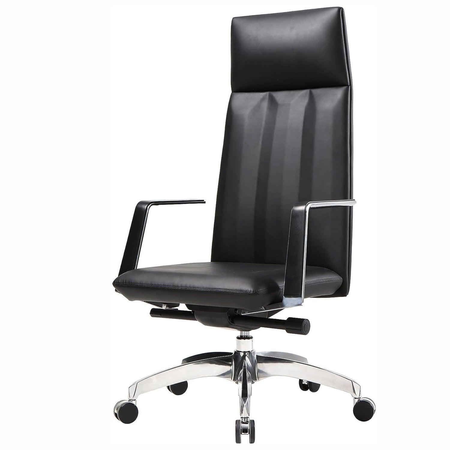 High Back Office Chair Ergonomic Leather Chairs with Headrest for Home Office, Black - Luckyermore