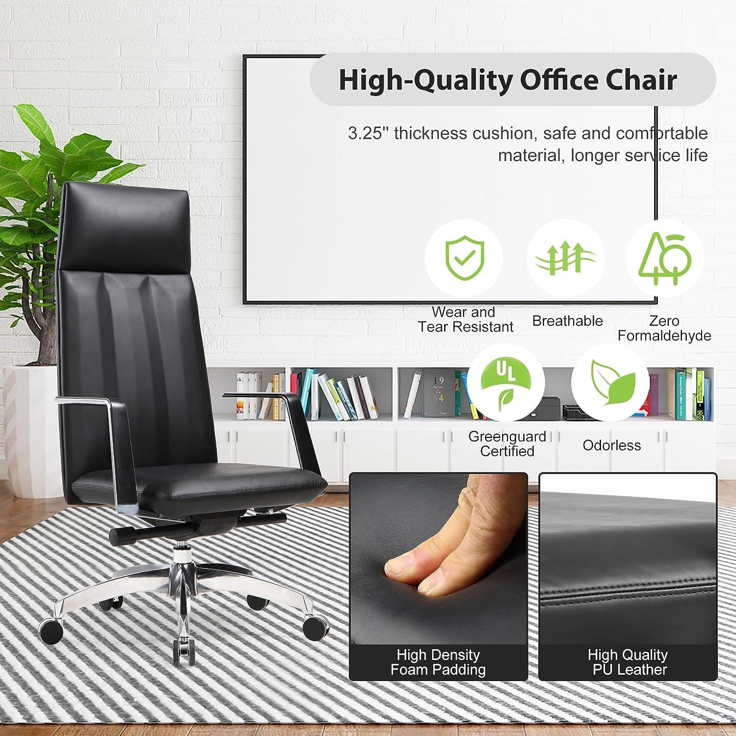 High Back Office Chair Ergonomic Leather Chairs with Headrest for Home Office, Black - Luckyermore