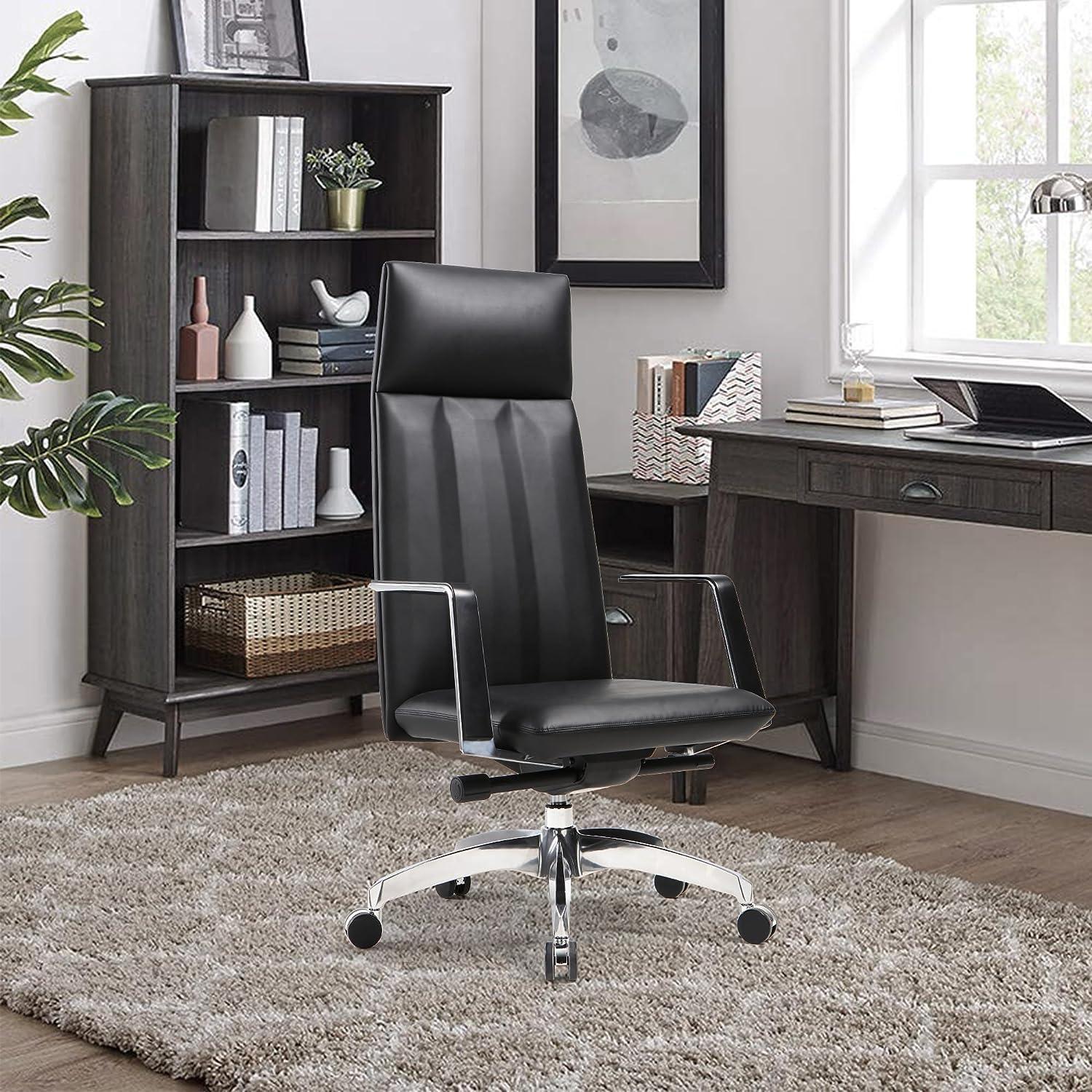 High Back Office Chair Ergonomic Leather Chairs with Headrest for Home Office, Black - Luckyermore