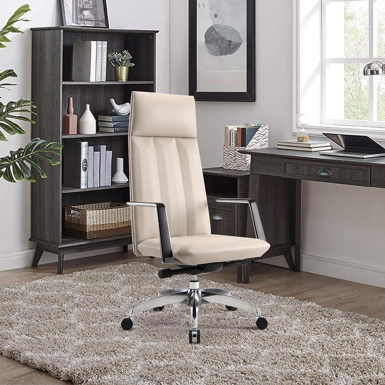 High Back Office Chair Ergonomic Leather Chairs with Headrest for Home Office, Khaki - Luckyermore