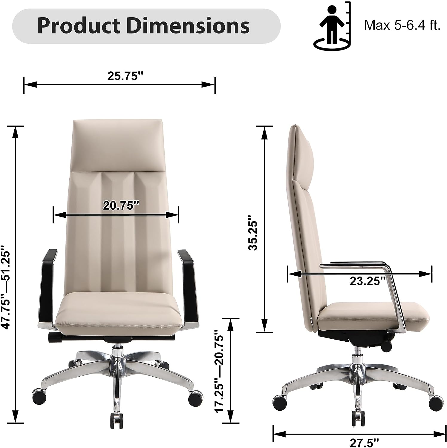 High Back Office Chair Ergonomic Leather Chairs with Headrest for Home Office, Khaki
