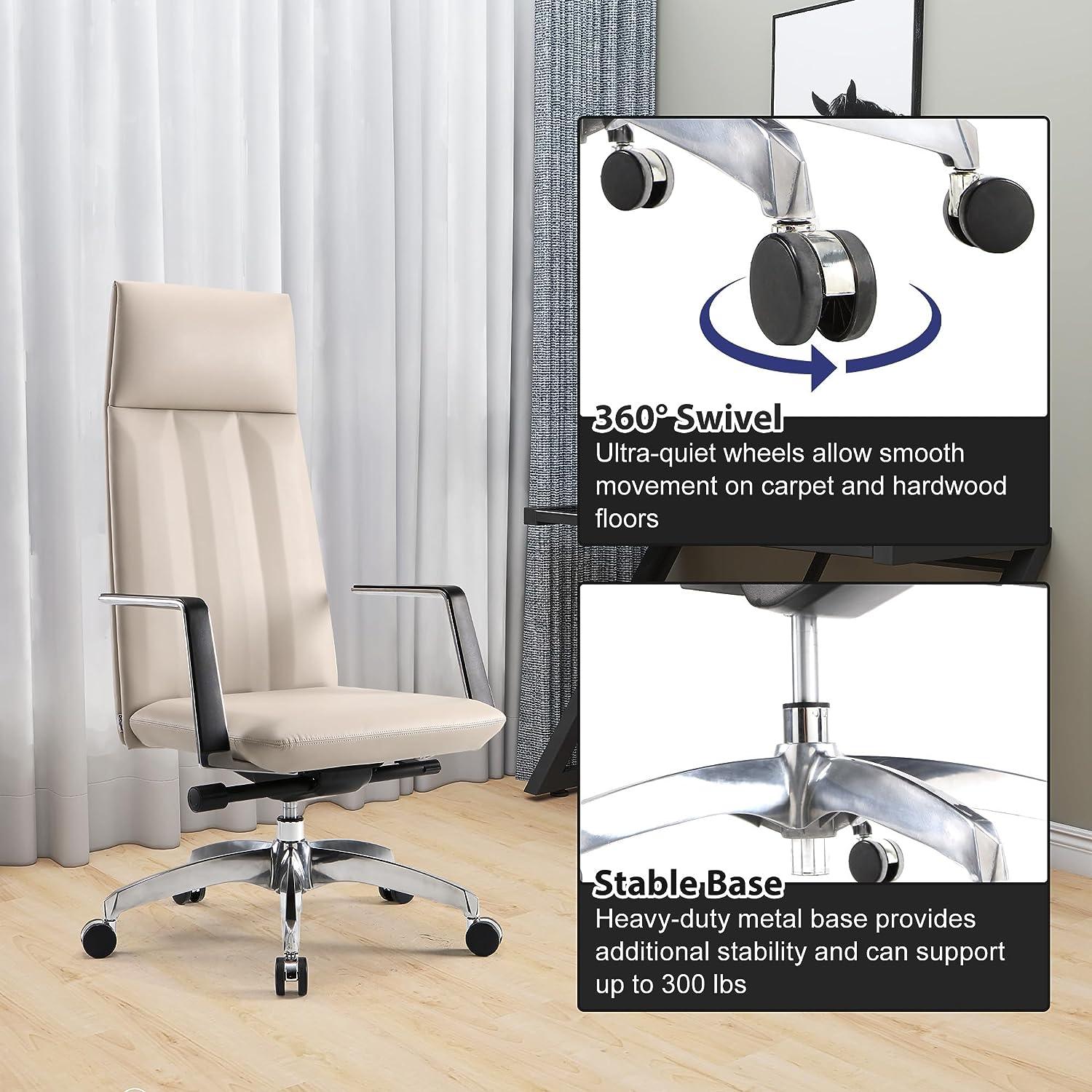 High Back Office Chair Ergonomic Leather Chairs with Headrest for Home Office, Khaki - Luckyermore