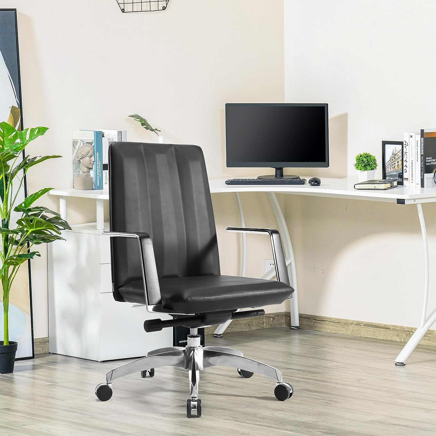 Ergonomic Leather Office Chairs with Tilt and Height Adjustable, 360° Swivel for Home Office, Black