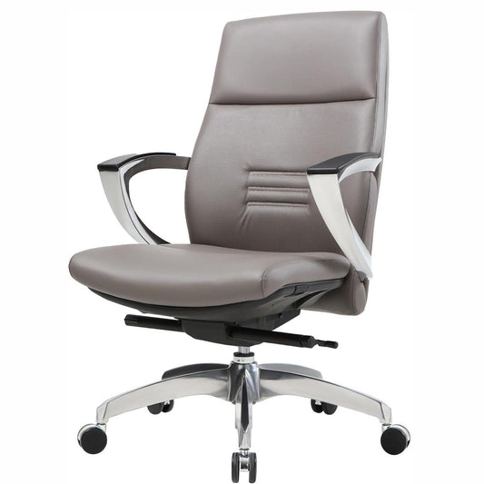 LUCKYERMORE Ergonomic Leather Office Chair with Adjustable Height and Tilt Function, 360° Swivel for Home Office, Gray