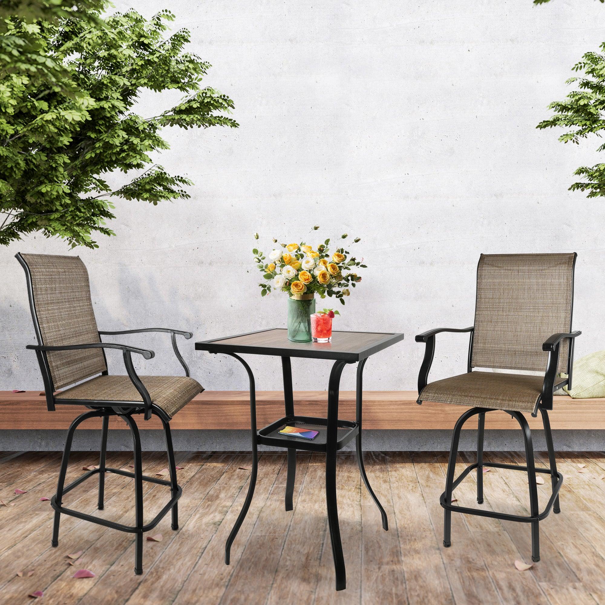 Outdoor Patio Swivel Bar Set with 2 Bar Chairs and 1 Square Table 27.5" - Luckyermore