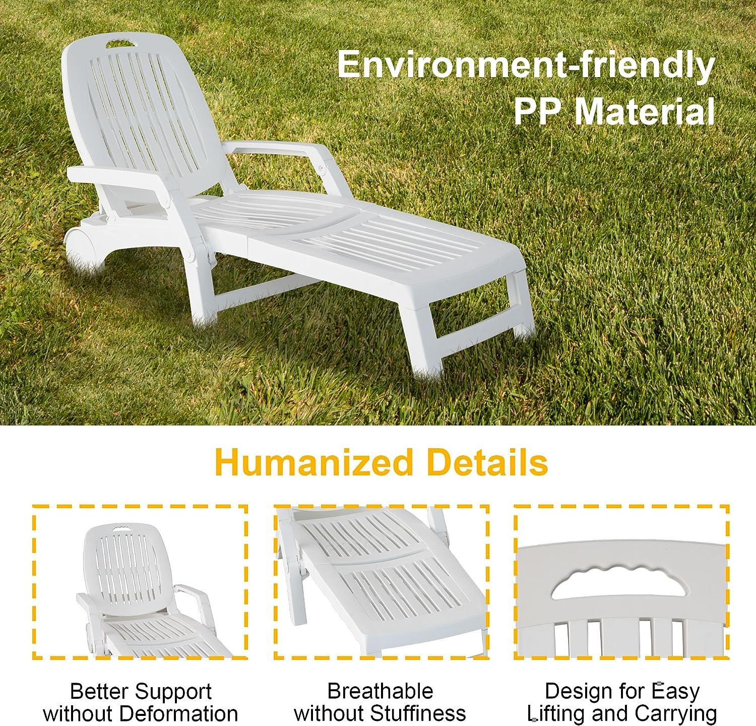 LUCKYERMORE 74.8" Outdoor Chaise Lounge Patio Pool Lounge Chairs with 4 Level Adjustable Backrest, 440lbs Weight Capacity