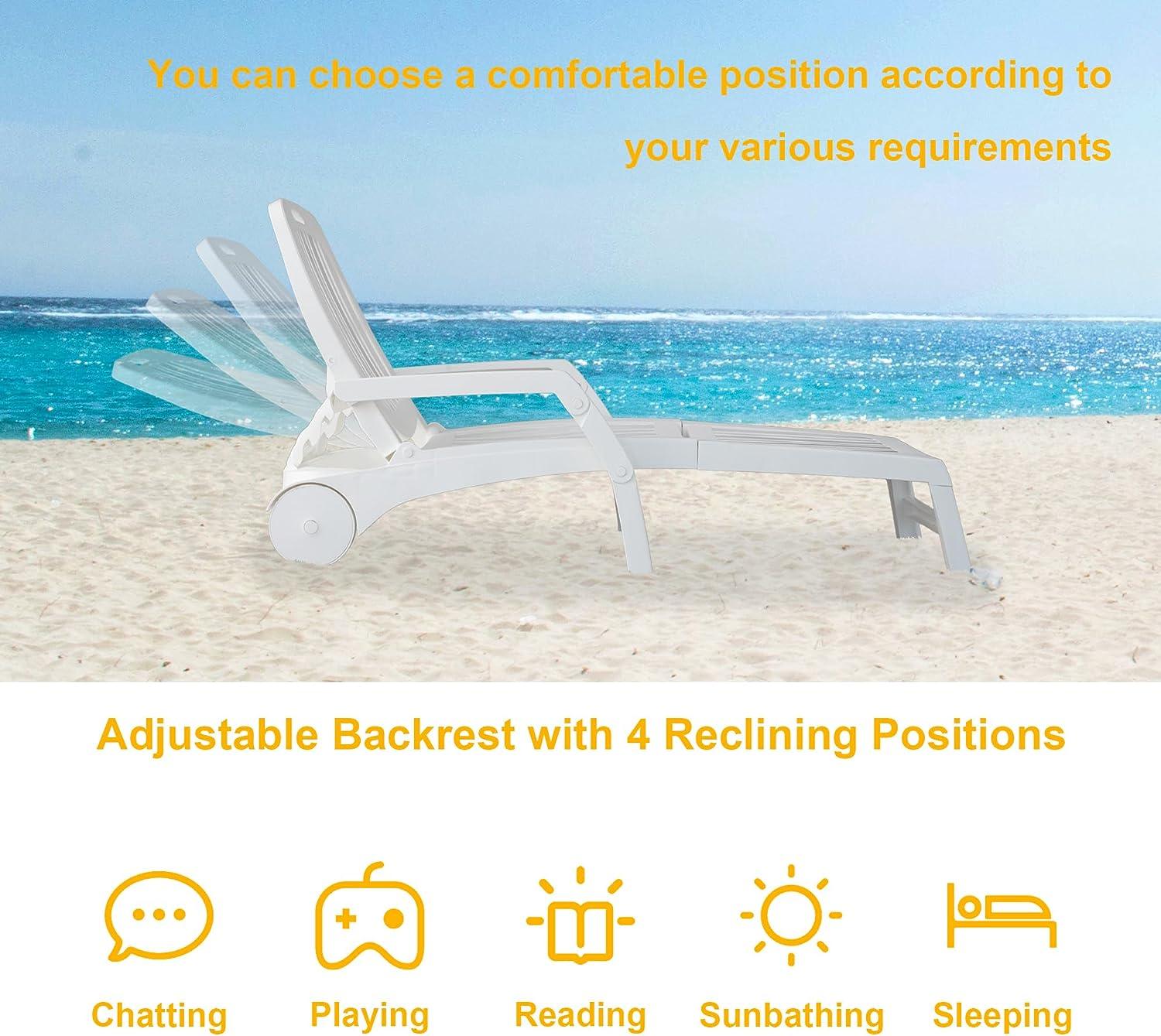 LUCKYERMORE 74.8" Outdoor Chaise Lounge Patio Pool Lounge Chairs with 4 Level Adjustable Backrest, 440lbs Weight Capacity