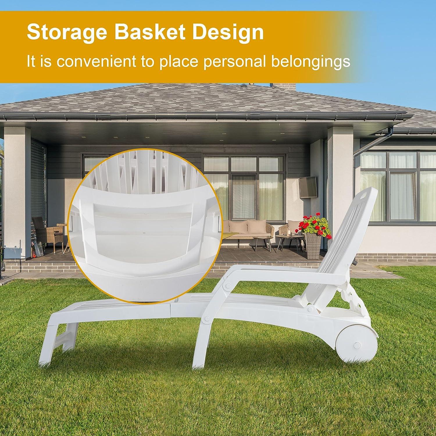 LUCKYERMORE 74.8" Outdoor Chaise Lounge Patio Pool Lounge Chairs with 4 Level Adjustable Backrest, 440lbs Weight Capacity