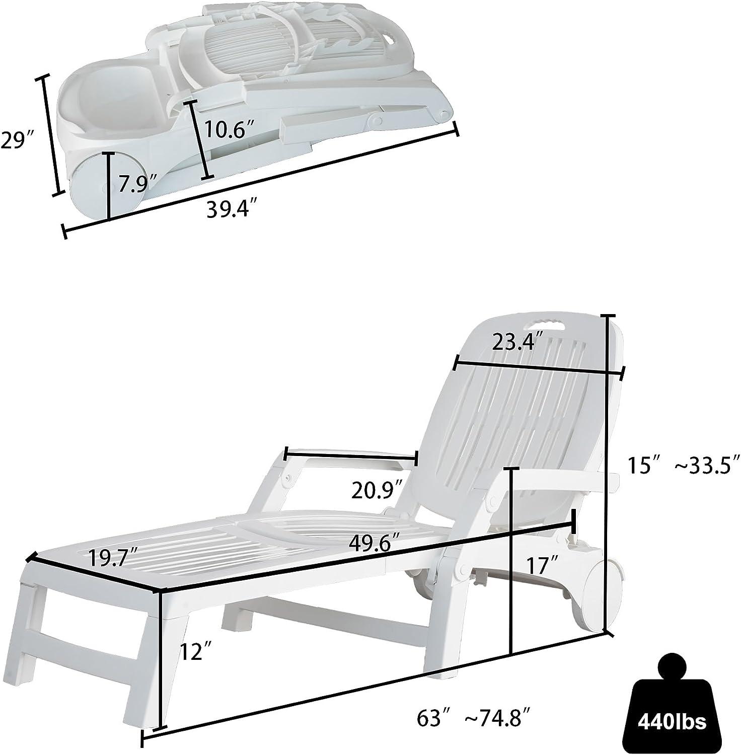 LUCKYERMORE 74.8" Outdoor Chaise Lounge Patio Pool Lounge Chairs with 4 Level Adjustable Backrest, 440lbs Weight Capacity