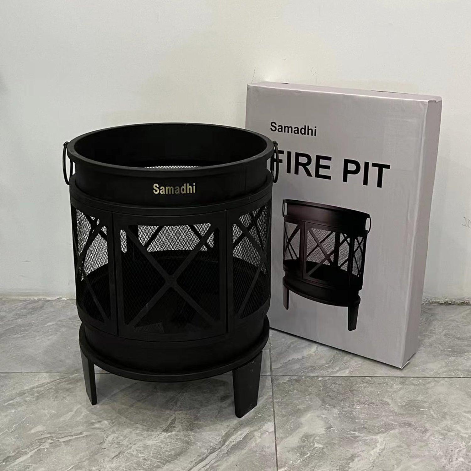 Samadhi 17.3” Outdoor Steel Wood Burning Fire Pit Garden Fireplace Black