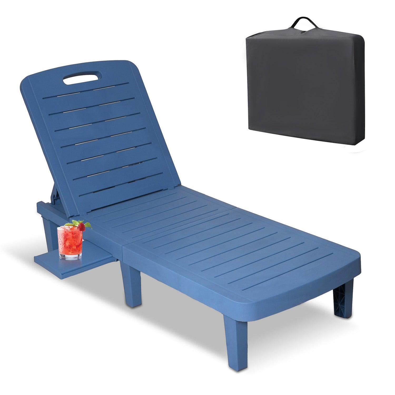 LUCKYERMORE 74.4" Outdoor Chaise Lounge Patio Pool Lounge Chairs with 4 Level Adjustable Backrest, Blue