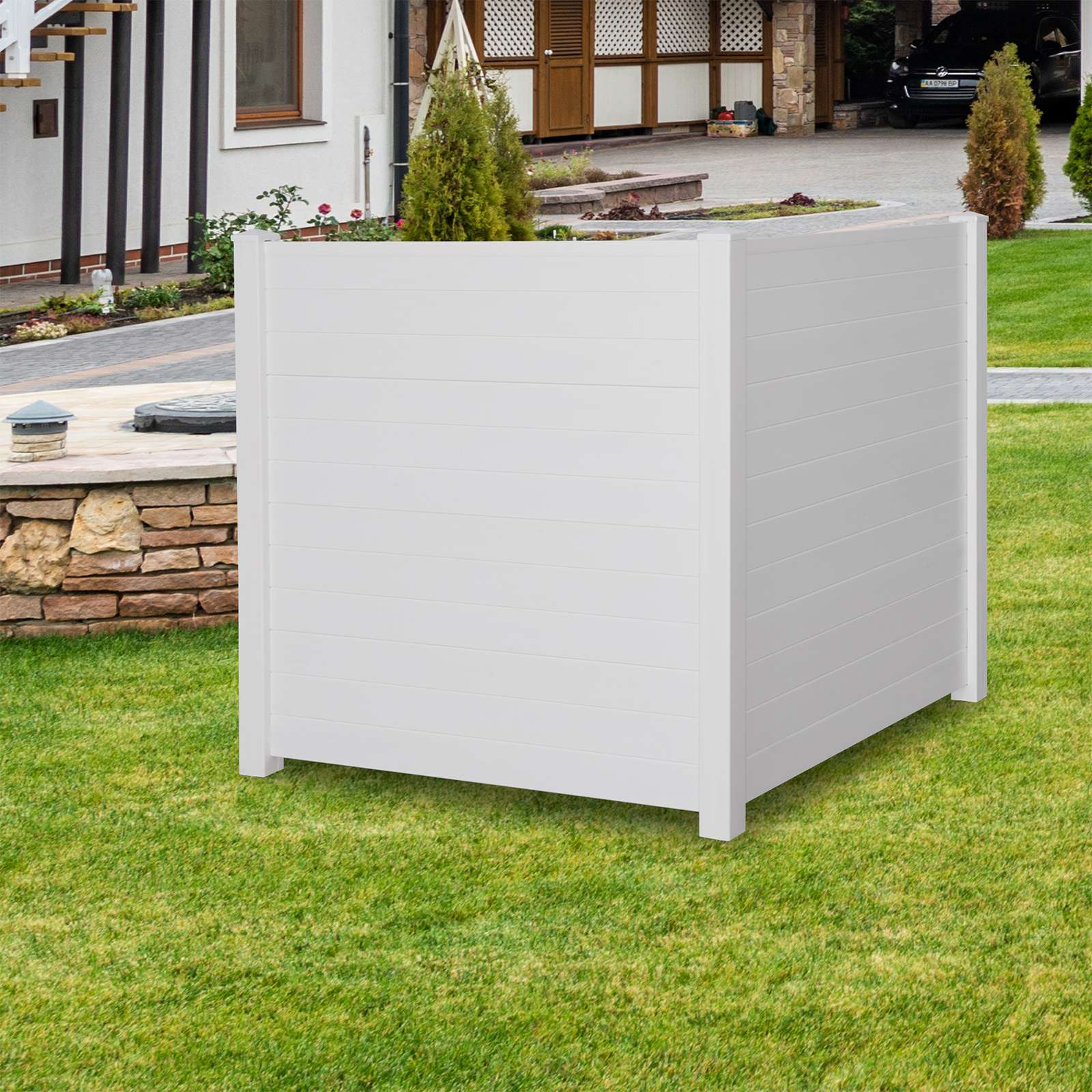 48"W × 48"H Air Conditioner Fence 2 Panels Outdoor Privacy Vinyl Fence Panels, White - Luckyermore