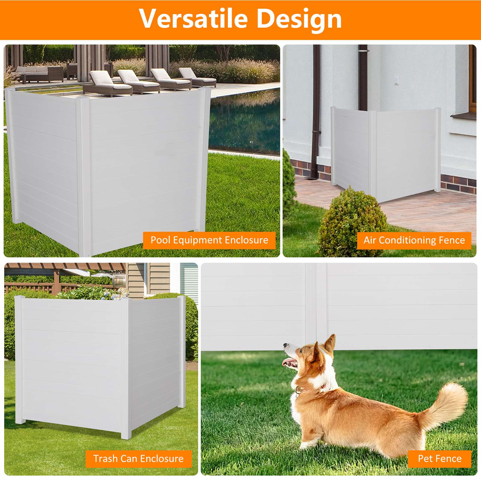 48"W × 48"H Air Conditioner Fence 2 Panels Outdoor Privacy Vinyl Fence Panels, White - Luckyermore