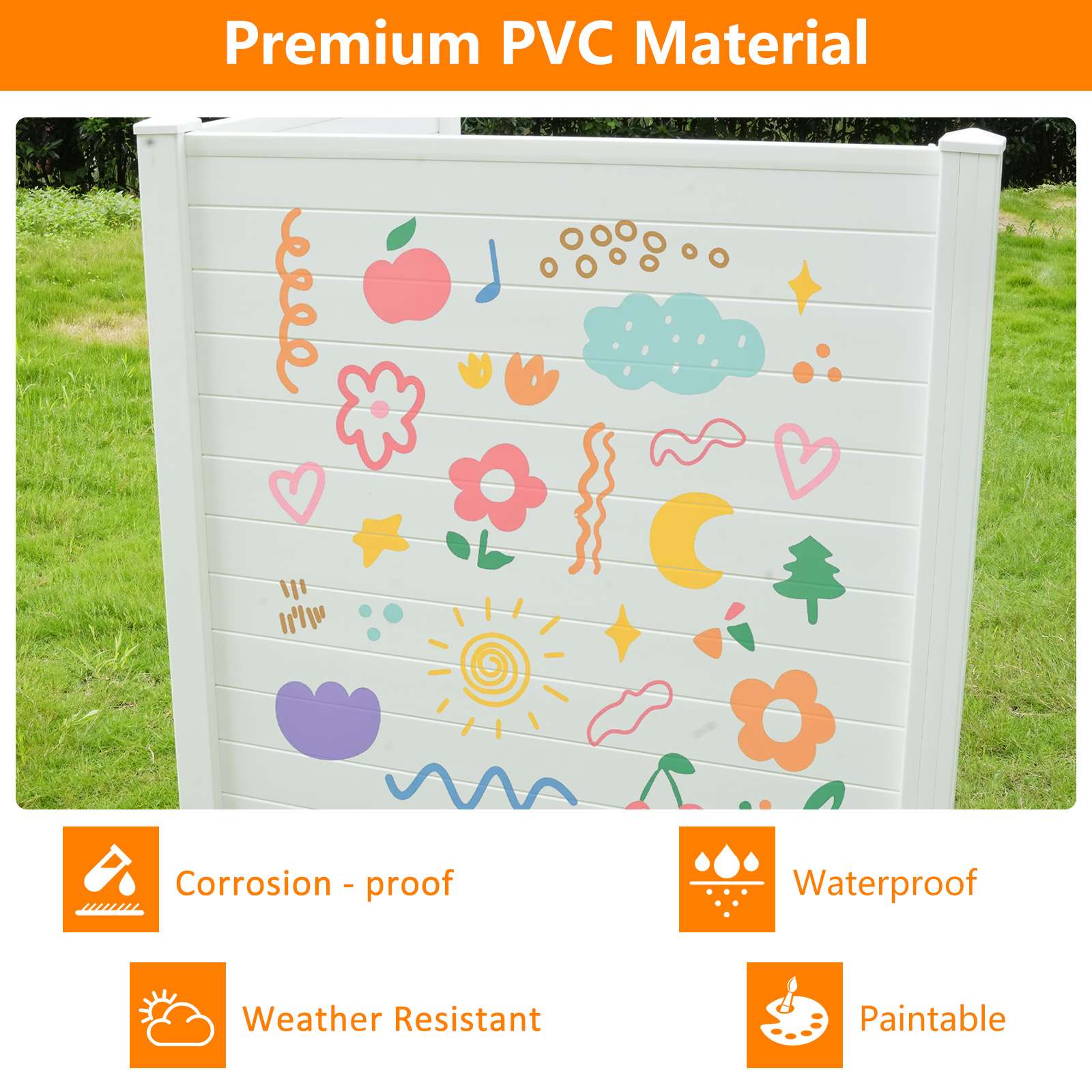 48"W × 48"H Air Conditioner Fence 2 Panels Outdoor Privacy Vinyl Fence Panels, White - Luckyermore