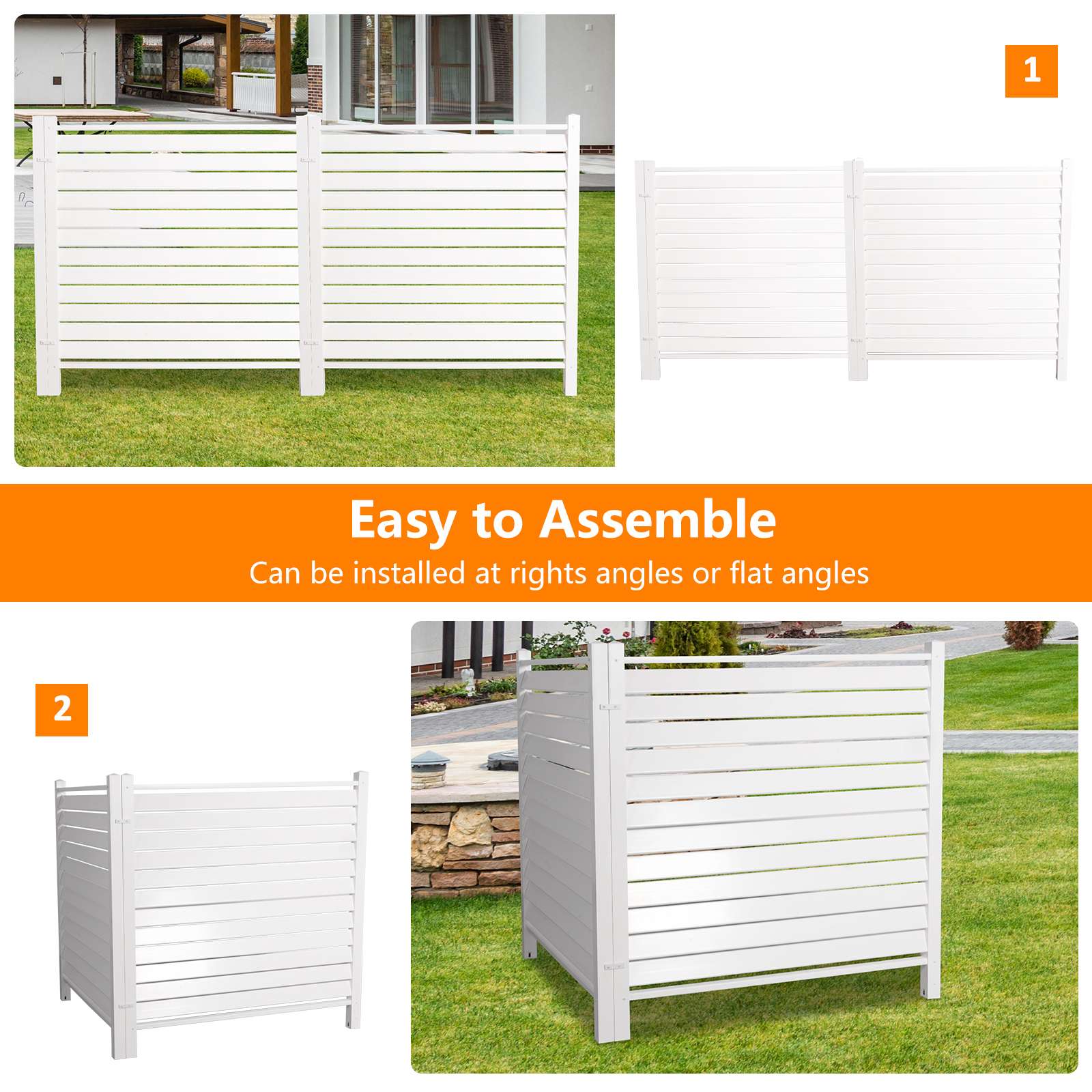 48"W × 48"H Air Conditioner Fence Louvered 2 Panels Outdoor Privacy Vinyl Fence Panels, White - Luckyermore