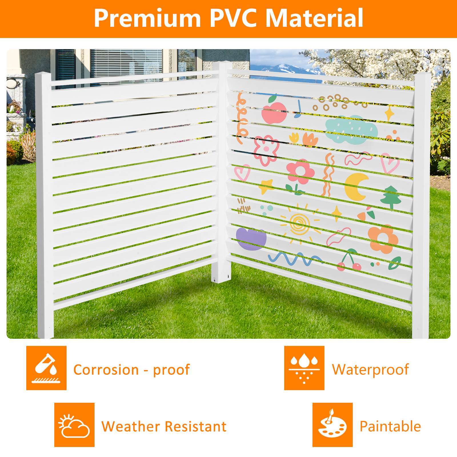 48"W × 48"H Air Conditioner Fence Louvered 2 Panels Outdoor Privacy Vinyl Fence Panels, White - Luckyermore