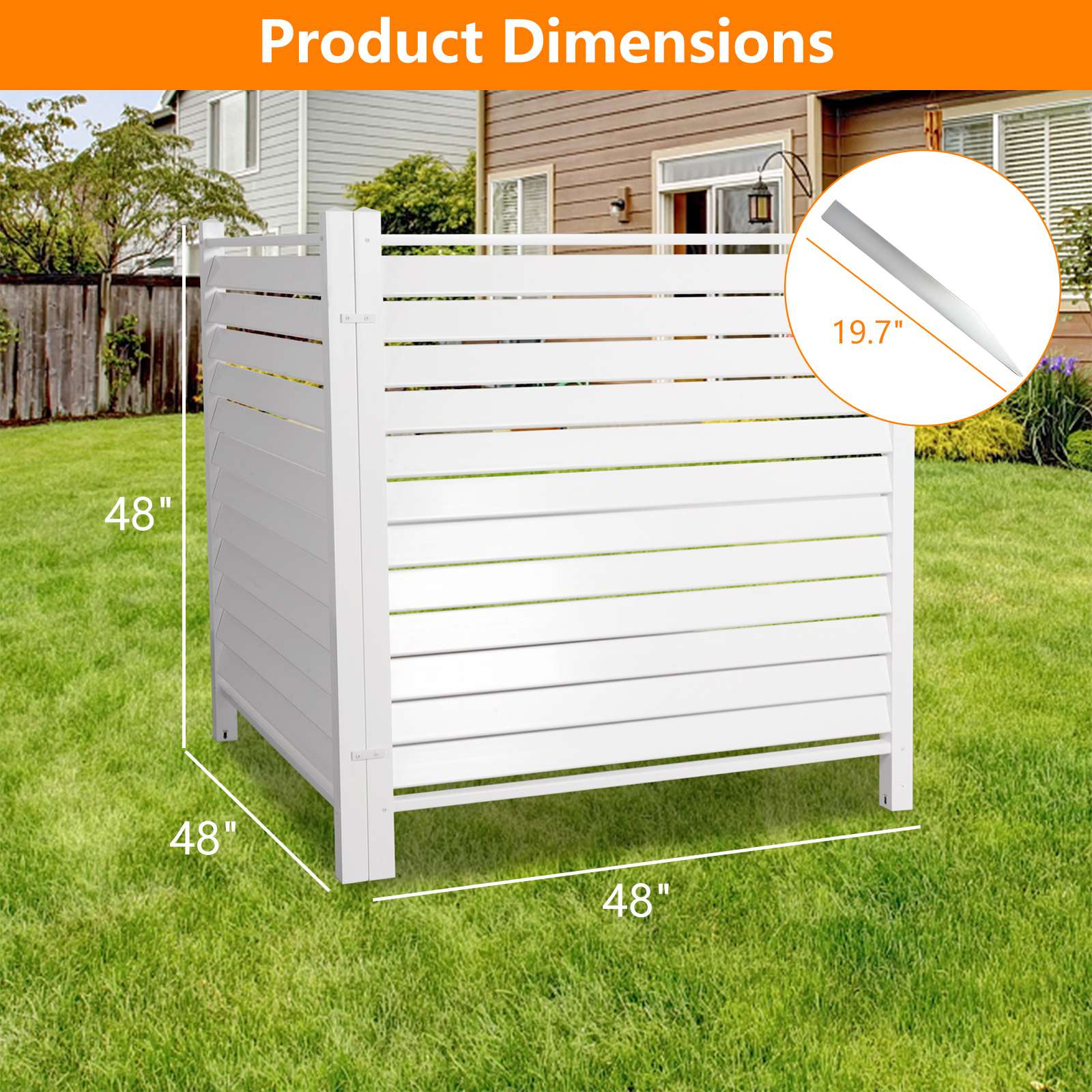 48"W × 48"H Air Conditioner Fence Louvered 2 Panels Outdoor Privacy Vinyl Fence Panels, White - Luckyermore