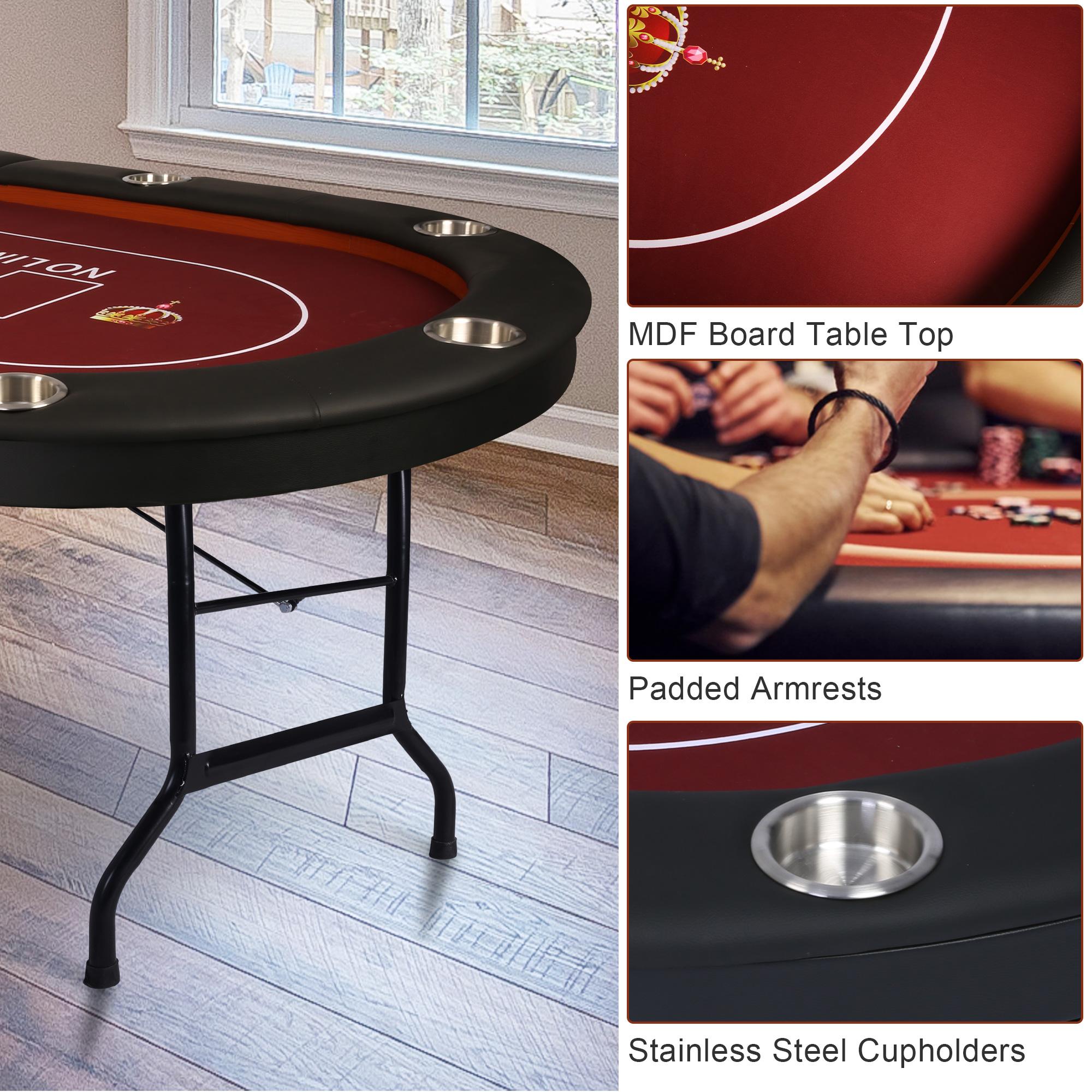 Upgraded 90.5" Folding Poker Table 10 Player Casino Texas Holdem Table for Blackjack Board Game, Red - Luckyermore