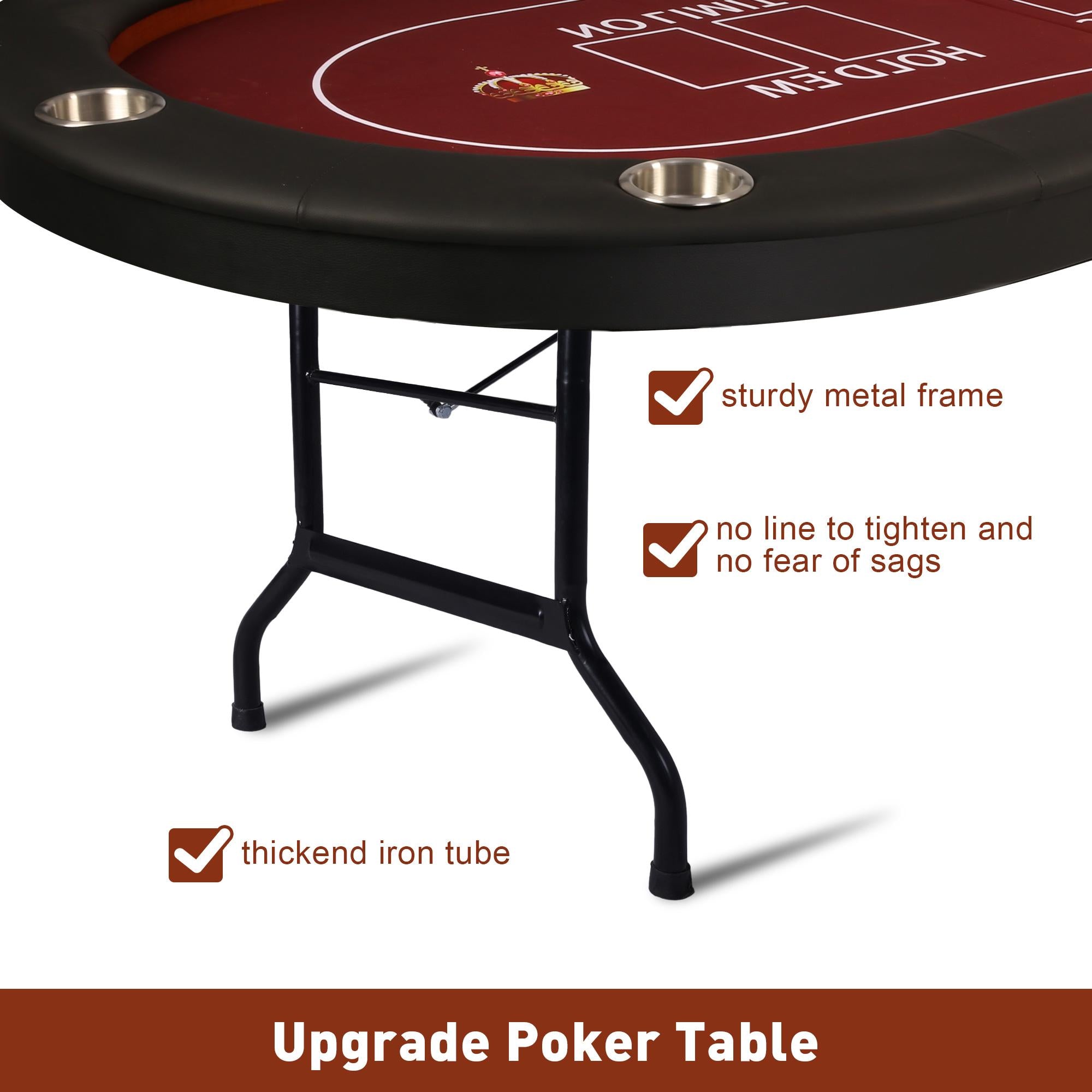 Upgraded 90.5" Folding Poker Table 10 Player Casino Texas Holdem Table for Blackjack Board Game, Red - Luckyermore