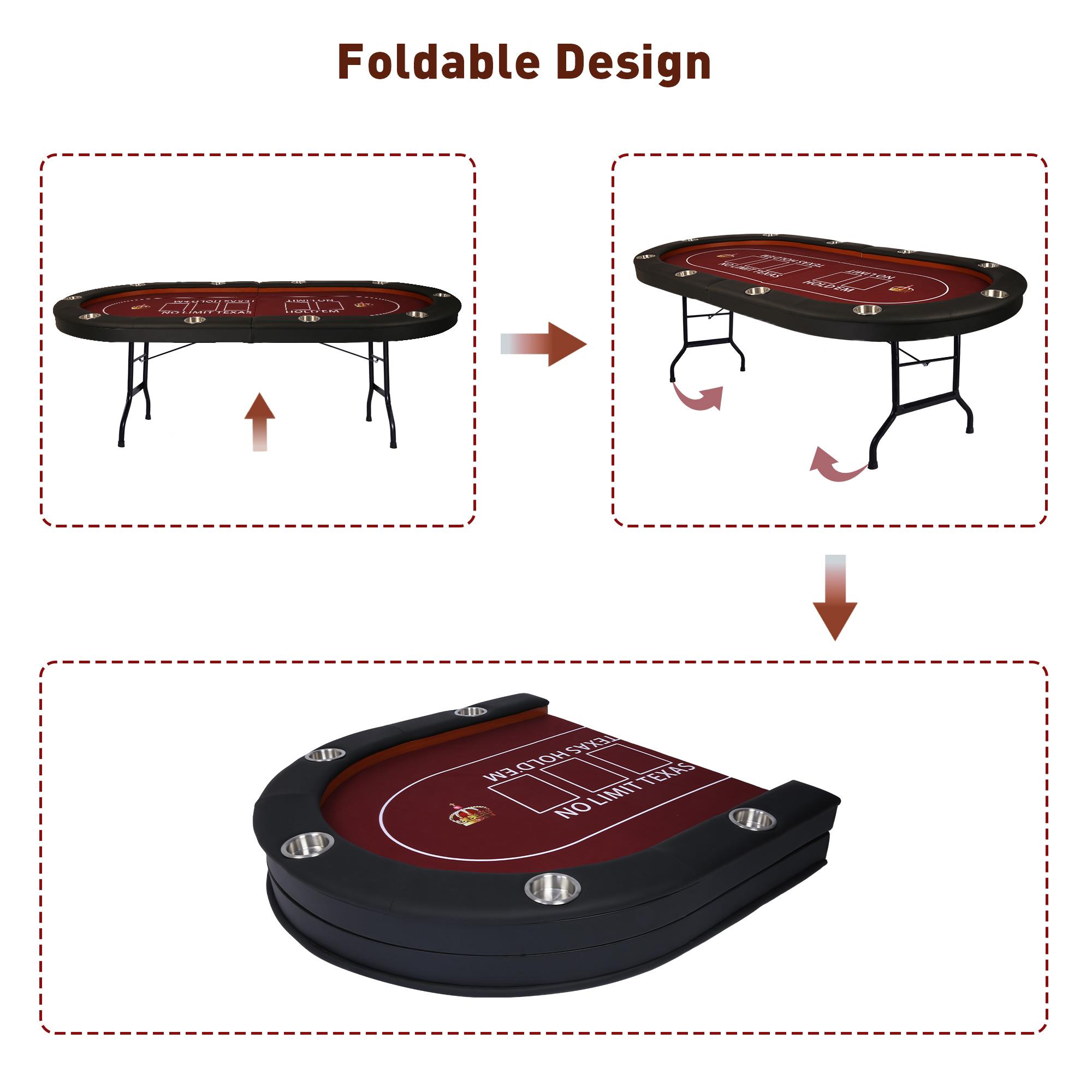 Upgraded 90.5" Folding Poker Table 10 Player Casino Texas Holdem Table for Blackjack Board Game, Red - Luckyermore