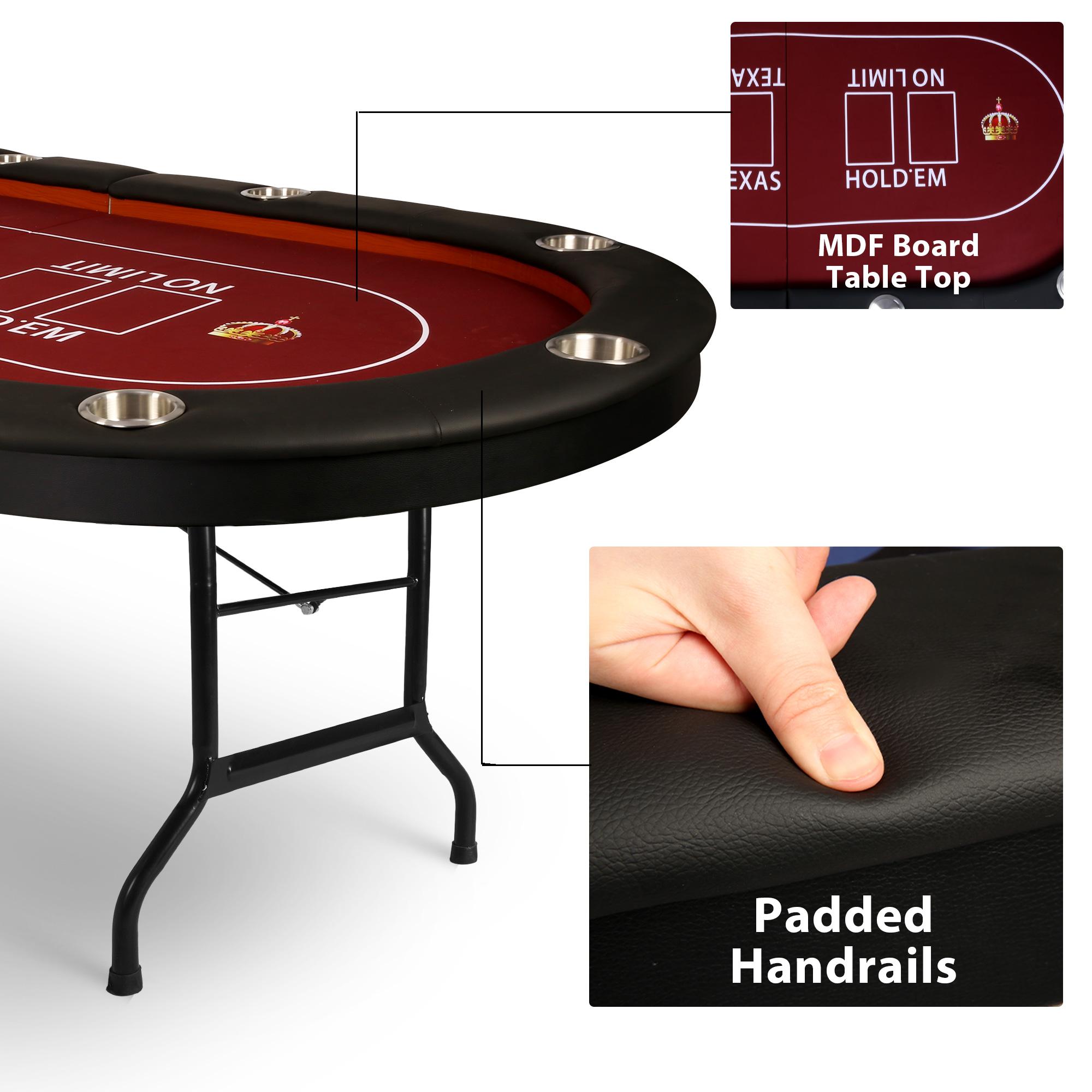 Upgraded 90.5" Folding Poker Table 10 Player Casino Texas Holdem Table for Blackjack Board Game, Red - Luckyermore
