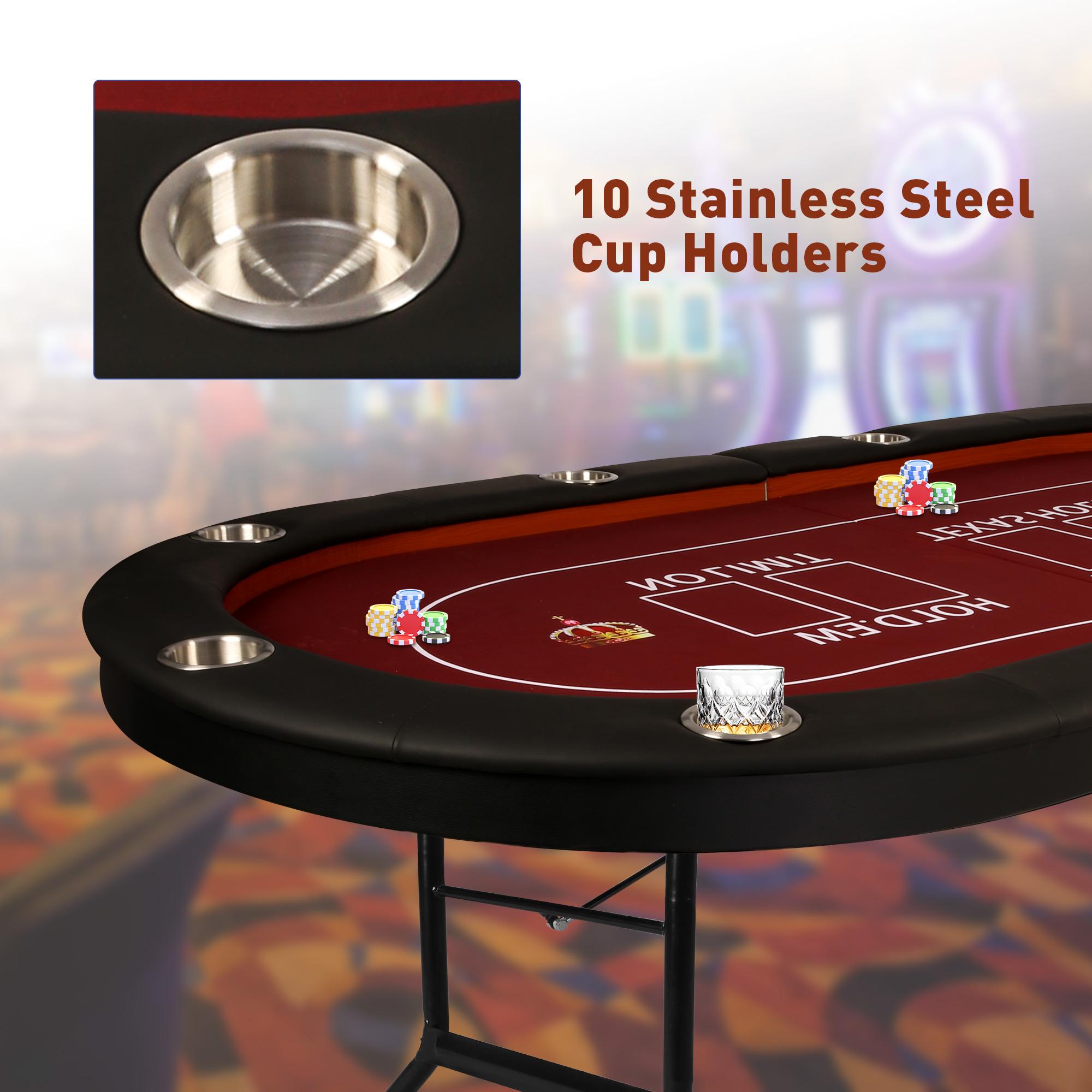 Upgraded 90.5" Folding Poker Table 10 Player Casino Texas Holdem Table for Blackjack Board Game, Red - Luckyermore