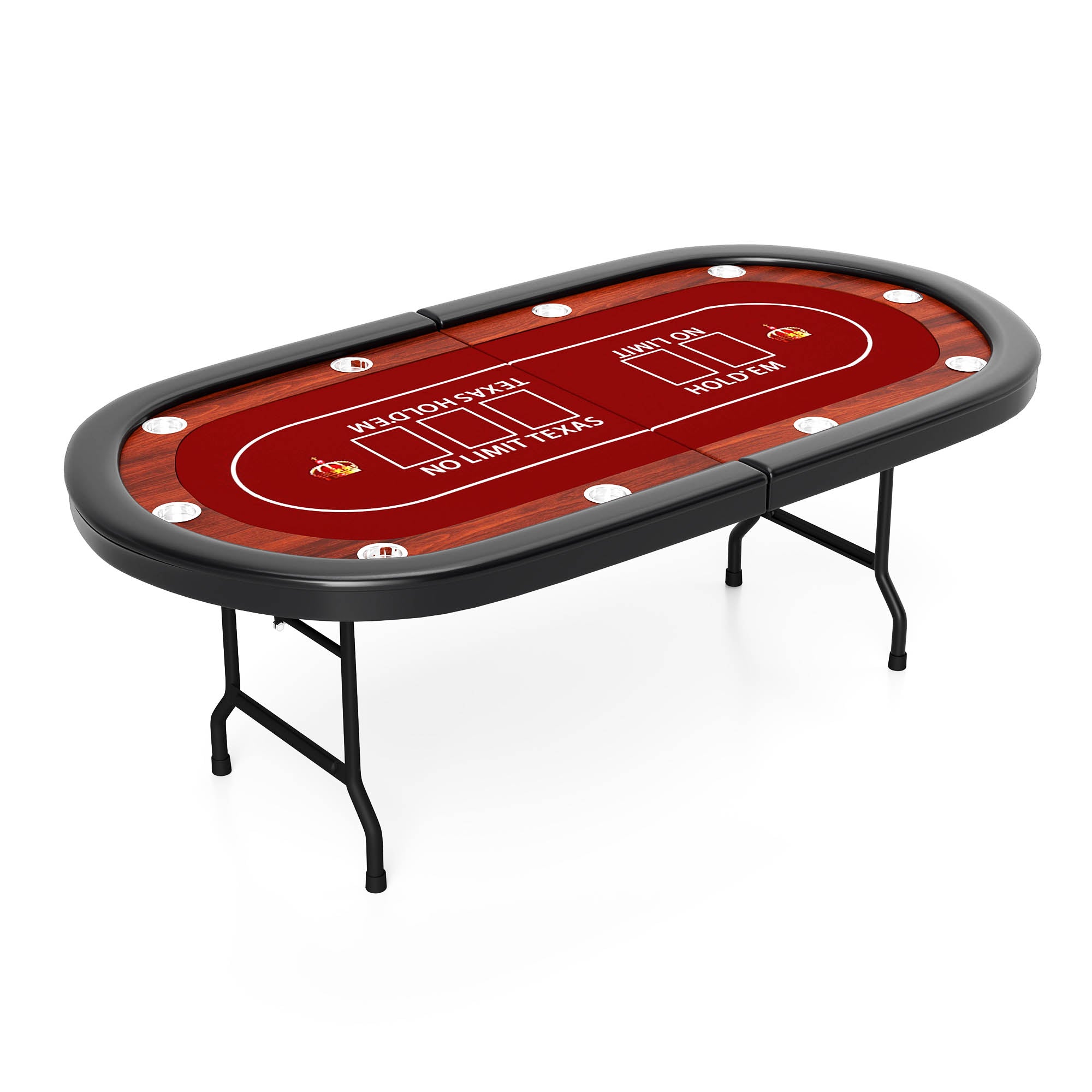 90.5" Large Folding Poker Table 10 Player Casino Texas Holdem Table for Card Game, Red - Luckyermore