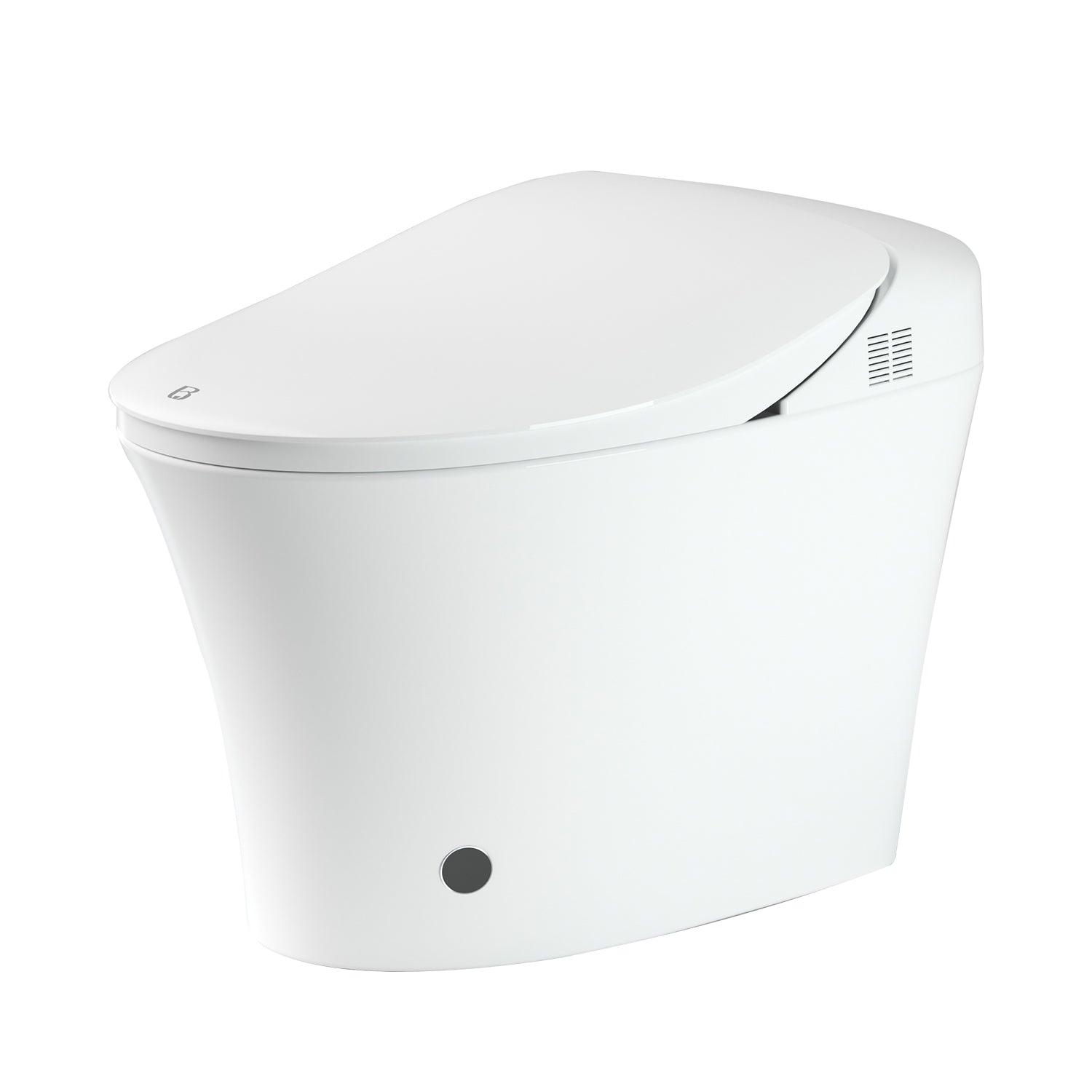 Electronic Smart Toilet Bidet with Heated Seat, Off-Seat Auto Flushing and Dryer, One Piece Bidet with Self-Cleaning Nozzle, LED Night Light - Luckyermore