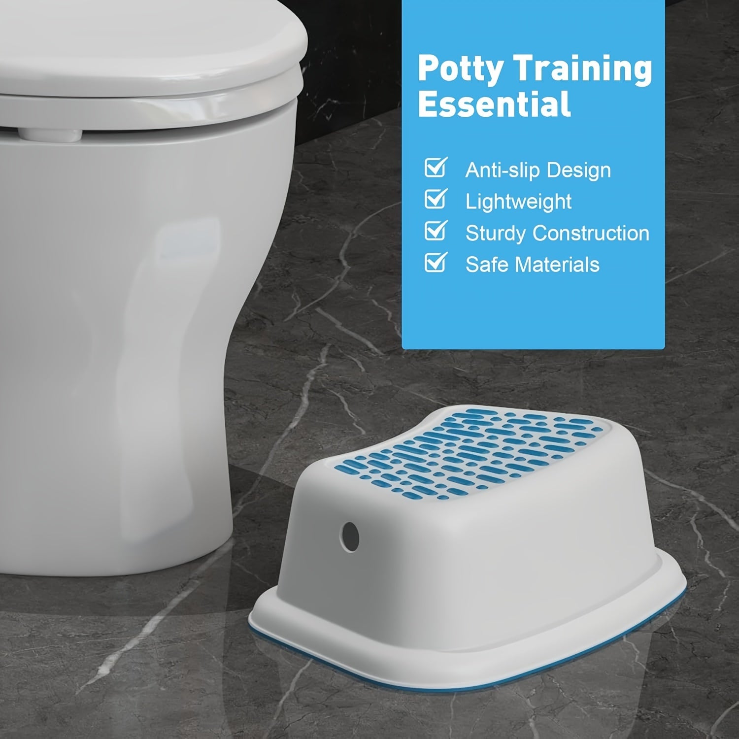 Set of 2 Step Stools, Lightweight Anti-Slip Plastic Toilet Stool for Potty Training, Blue - Luckyermore