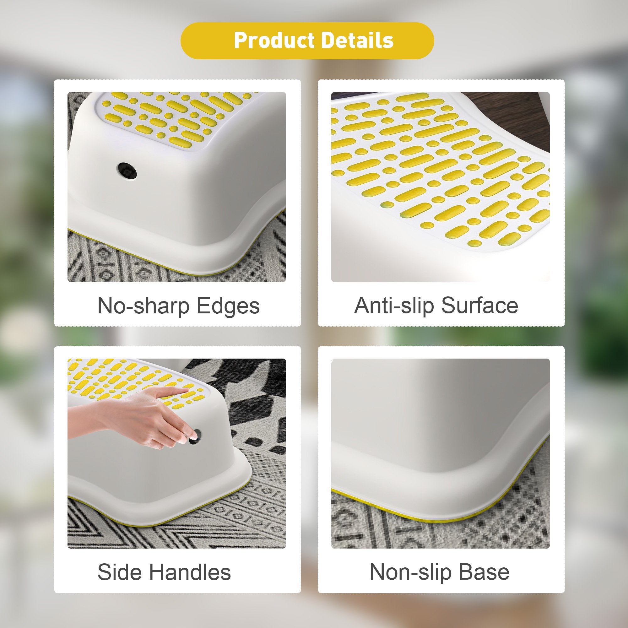 Set of 2 Step Stools, Lightweight Anti-Slip Plastic Toilet Stool for Potty Training, Yellow - Luckyermore