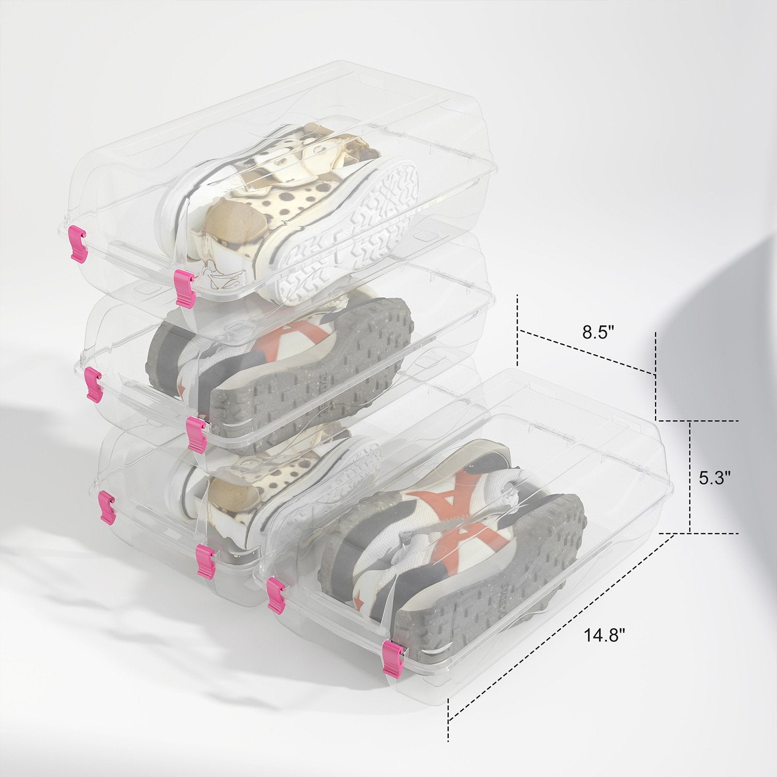 Set of 4 Shoe Storage Box Clear Plastic Stackable Shoe Organizer with Lids, Pink - Luckyermore