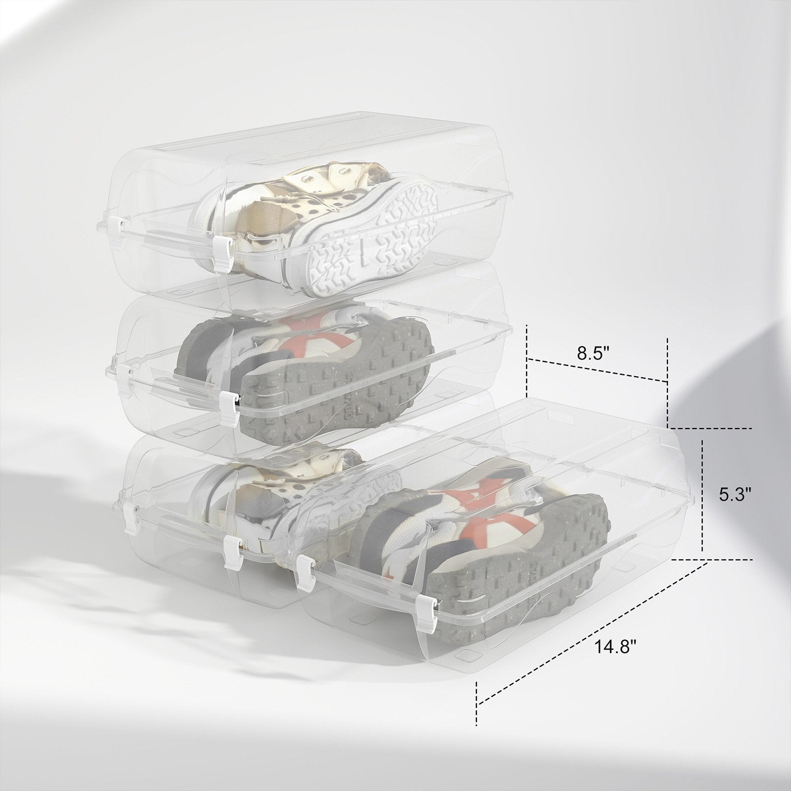 Set of 4 Shoe Storage Box Clear Plastic Stackable Shoe Organizer with Lids, White - Luckyermore