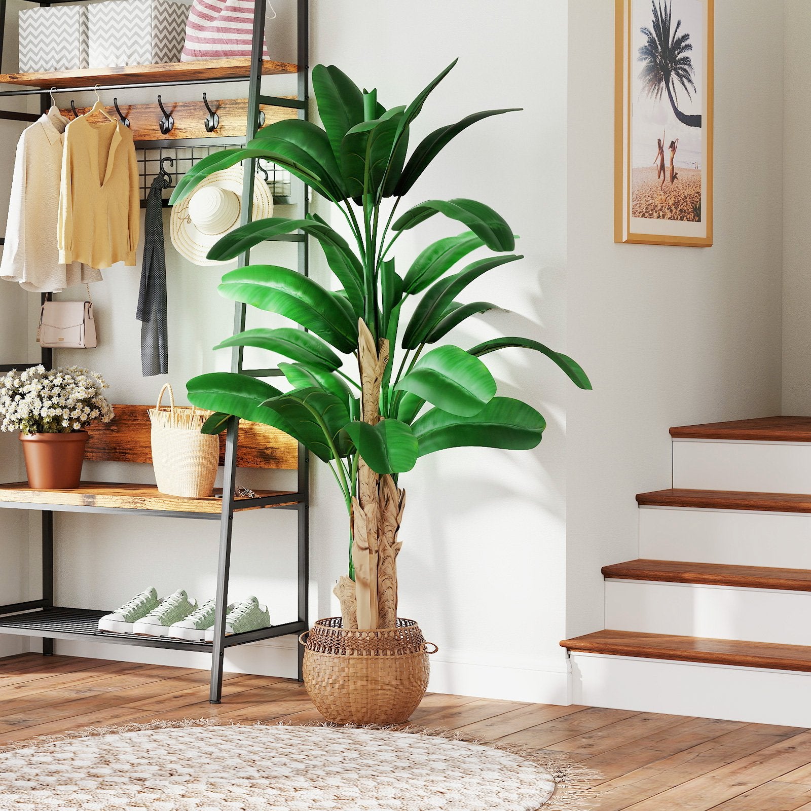 6.2ft Artificial Banana Tree Plant with Decorative Leaves Faux Plant with Pot, Green - Luckyermore