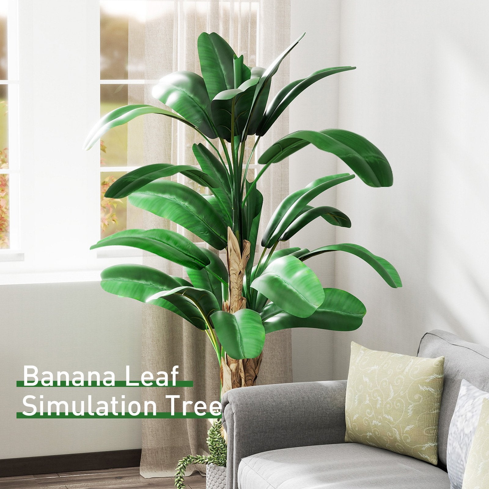 6.2ft Artificial Banana Tree Plant with Decorative Leaves Faux Plant with Pot, Green - Luckyermore