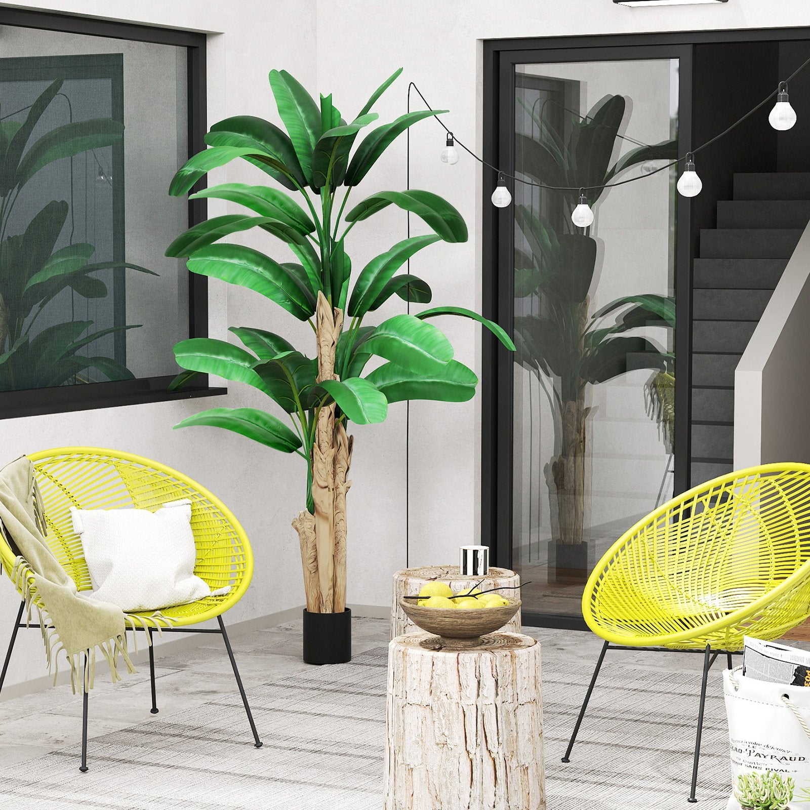 6.2ft Artificial Banana Tree Plant with Decorative Leaves Faux Plant with Pot, Green - Luckyermore