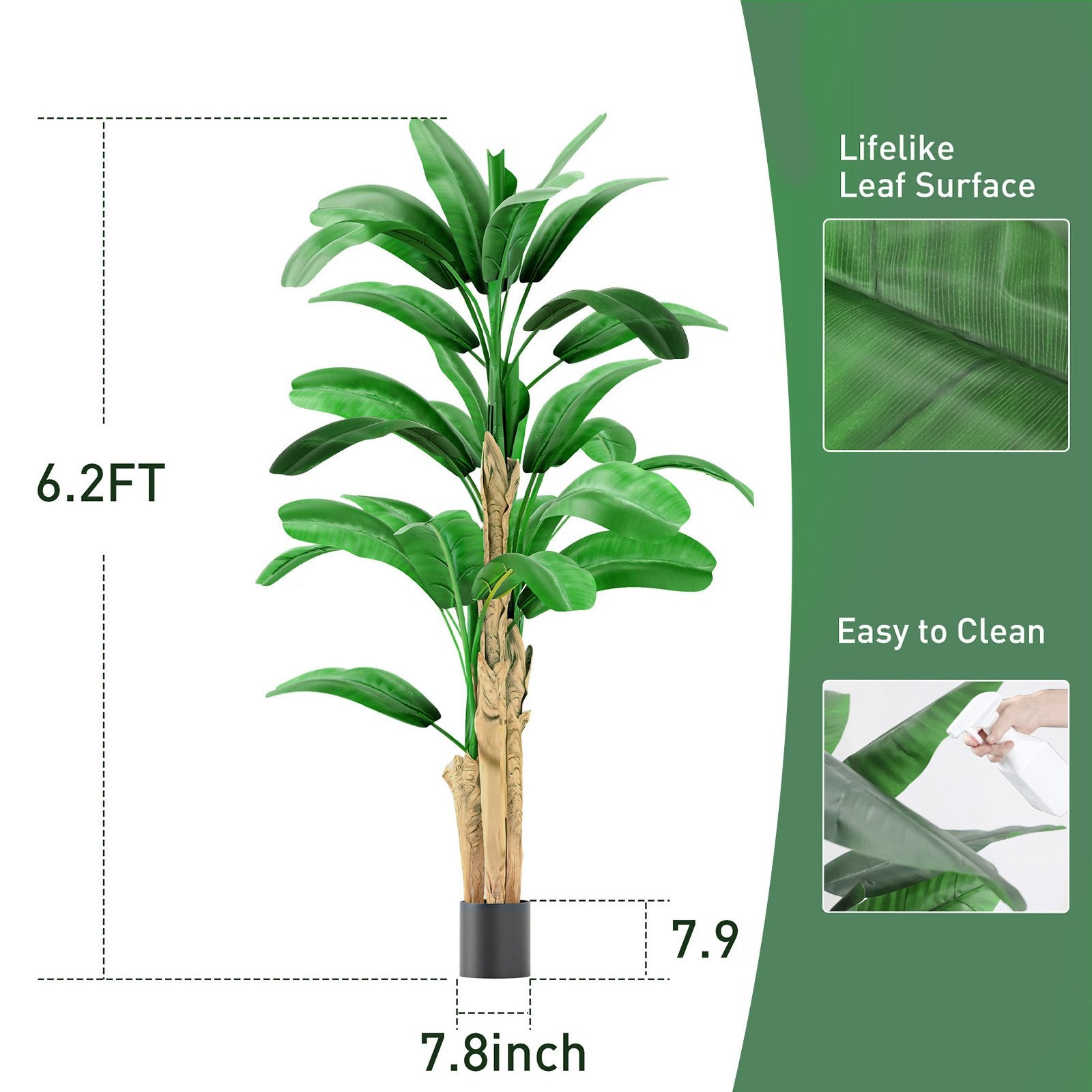 6.2ft Artificial Banana Tree Plant with Decorative Leaves Faux Plant with Pot, Green - Luckyermore